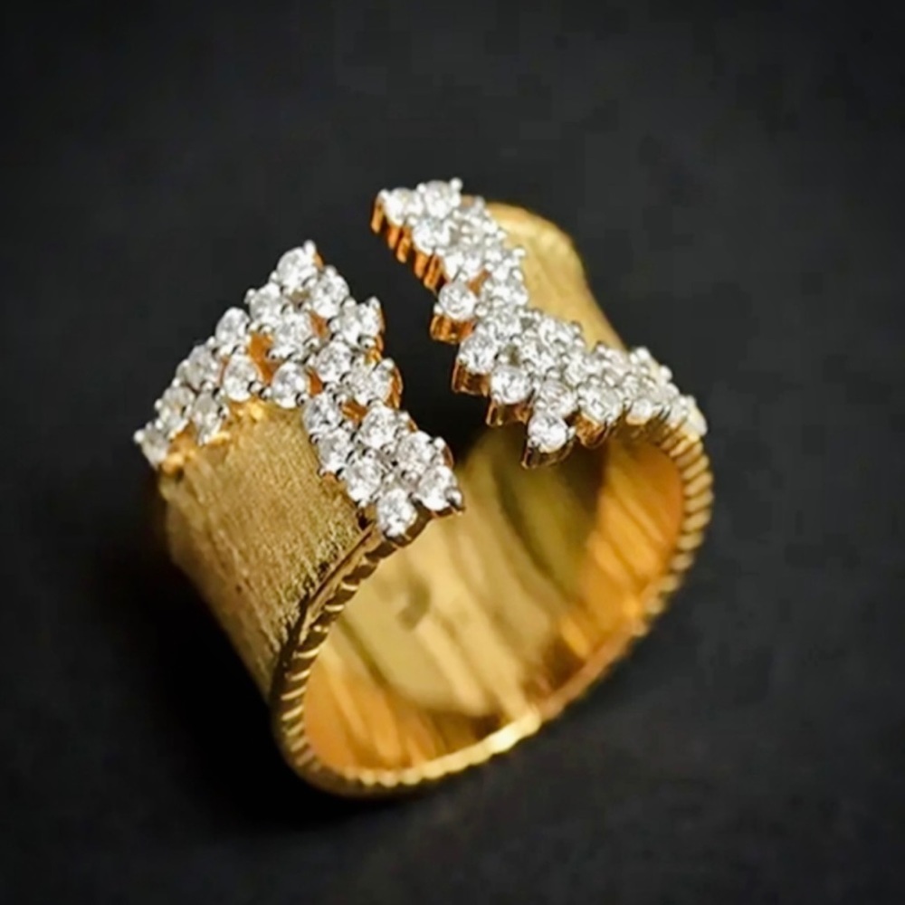 18K GOLD-PLATED SPARKLE ALLURE CZ CRYSTAL CUFF RING (ADJUSTABLE) - Picture 5 of 10